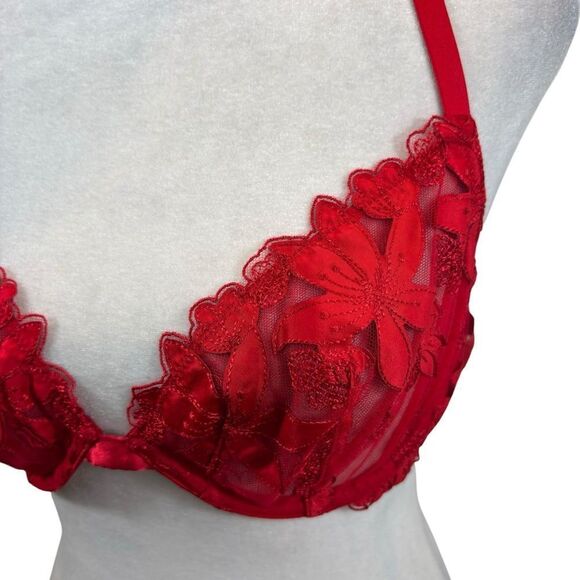 Victoria’s Secret Red Lace‎ Low Cut Demi Unpadded Bra Size 38C - Picture 9 of 12